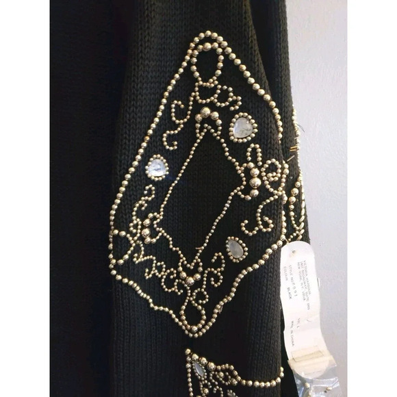 Victoria Harbour Cardigan Women's Large Black Gold Bead Embellished Knit NWT - Picture 5 of 8